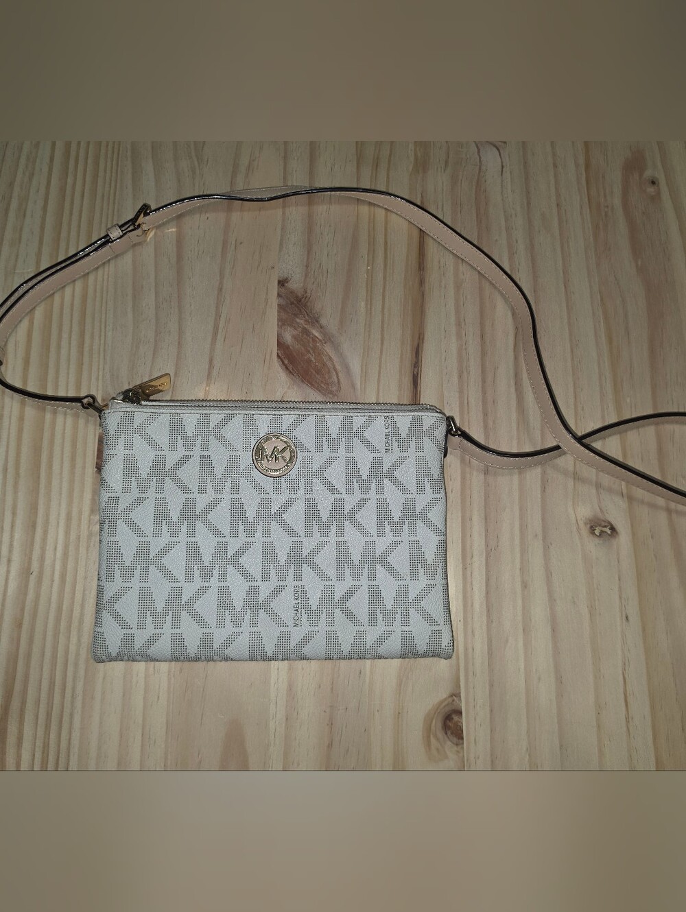 Michael Kors White and Beige Logo Crossbody Bag
